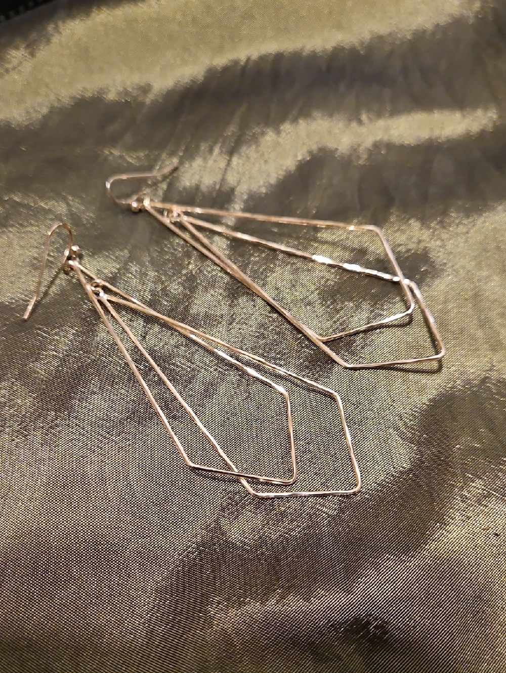 Geometric Drop Earrings - Rose Gold Tone, Dangle.
